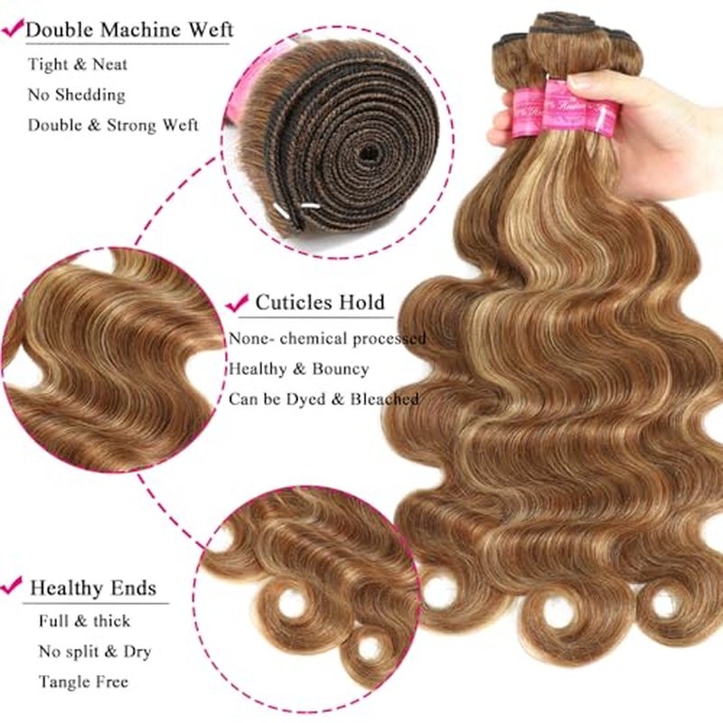Honey Blonde Highlight Body Wave Bundles Human Hair 100% Unprocessed Brazilian Virgin Hair Ombre Brown Body Wave Bundles Human Hair Extensions Piano Color