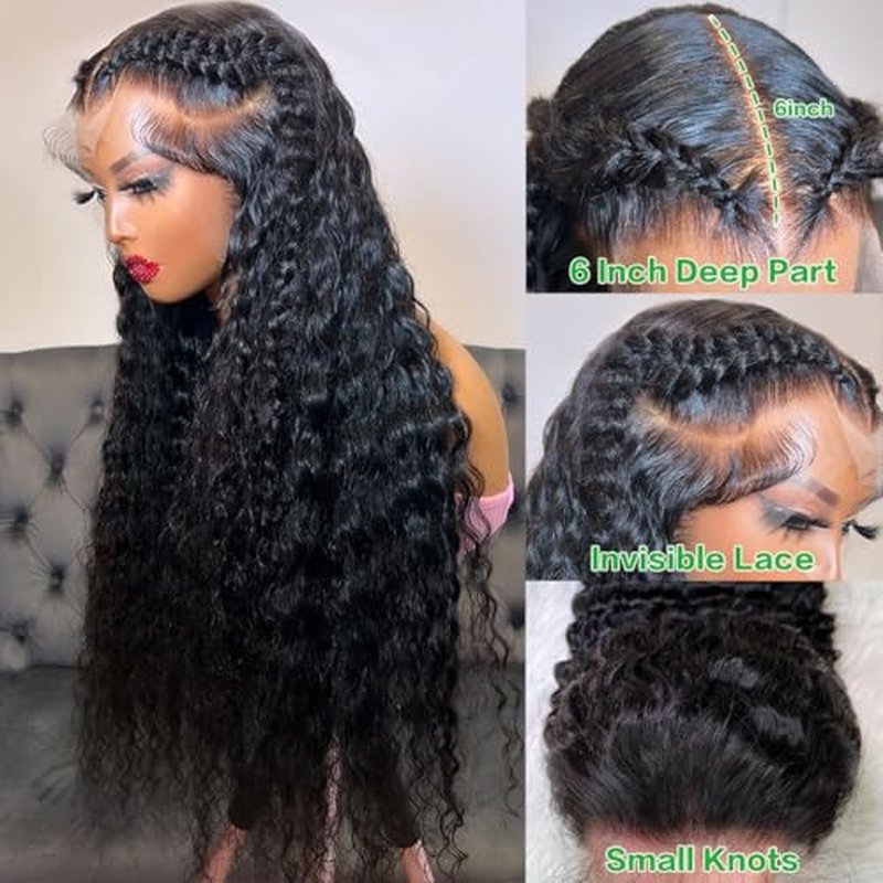 24 Inch 13x6 Lace Frontal Deep Wave Wigs Human Hair 13x6 Lace Front Deep Wave Wig 200% Density Pre Plucked Lace Front Curly Human Hair Wigs for Women Glueless Wig