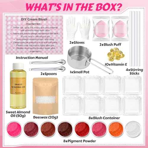 JCOOS DIY Blush Kit, 8 Colors Make Your Own Cream Blush Making Kit, for Cheeks, Face, Eyeshadow, Lip Dewy Finish with Beeswax, Sweet Almond Oil, Pigment, Containers, Puff Makeup Friend Gifts for Women