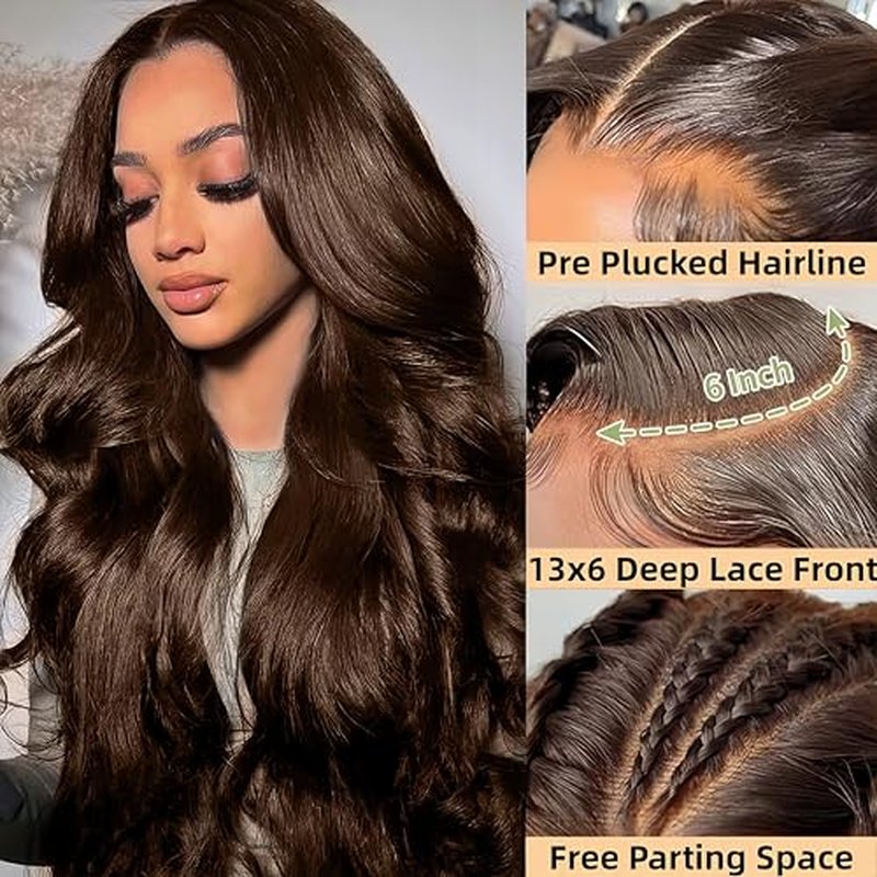 13x6 Lace Front Wigs Human Hair Pre Plucked Body Wave Chocolate Brown Lace Front Wig Human Hair 4# Brown Wig Body Wave Human Hair Wig 22 Inch