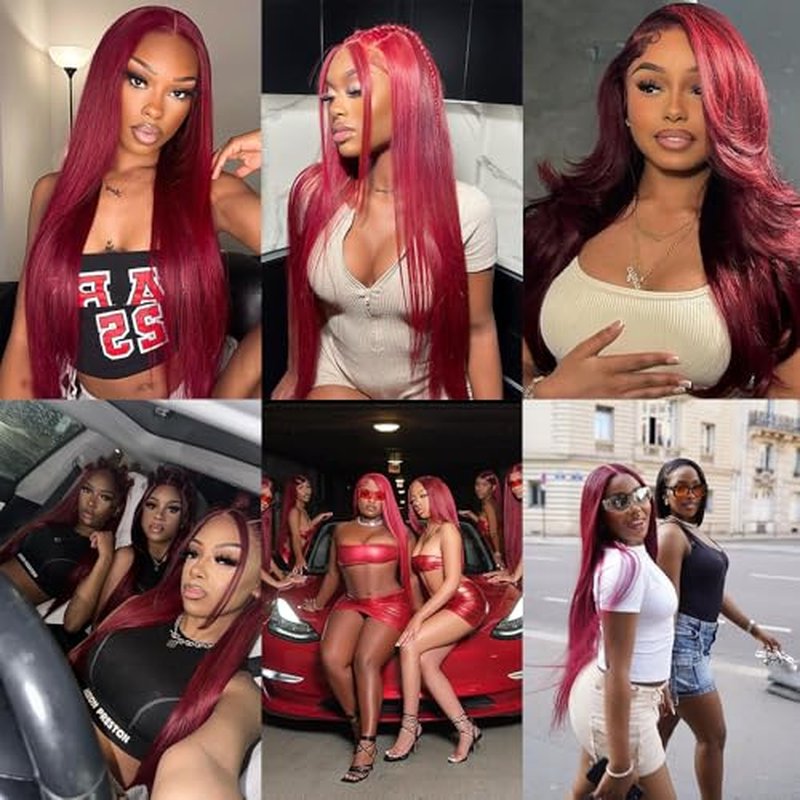 30 Inch Burgundy Wig Human Hair 180% Density 13x4 99J Burgundy Lace Front Wigs Human Hair Pre Plucked Wine Red Colored Straight Wigs Human Hair Glueless Frontal Wigs for Women Red Wig