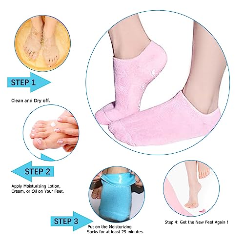 Moisturizing Socks, 2 Pairs Moisturizing Gel Socks£¬Soft Feet Moisturizer Spa & Pedicure Socks for Dry Cracked Heels, Calluses,Gel Spa Socks for Repairing (Blue&Pink)