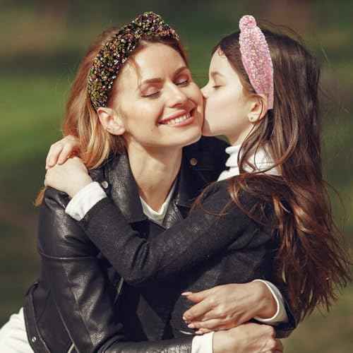 Sequin Knotted Headband for Women, Sparkly Knotted Wide Hair Bands for Girls, Glitter Fashion Iridescent Headbands Hair Accessories Fancy Outfits for Party Birthday Prom (Pink)