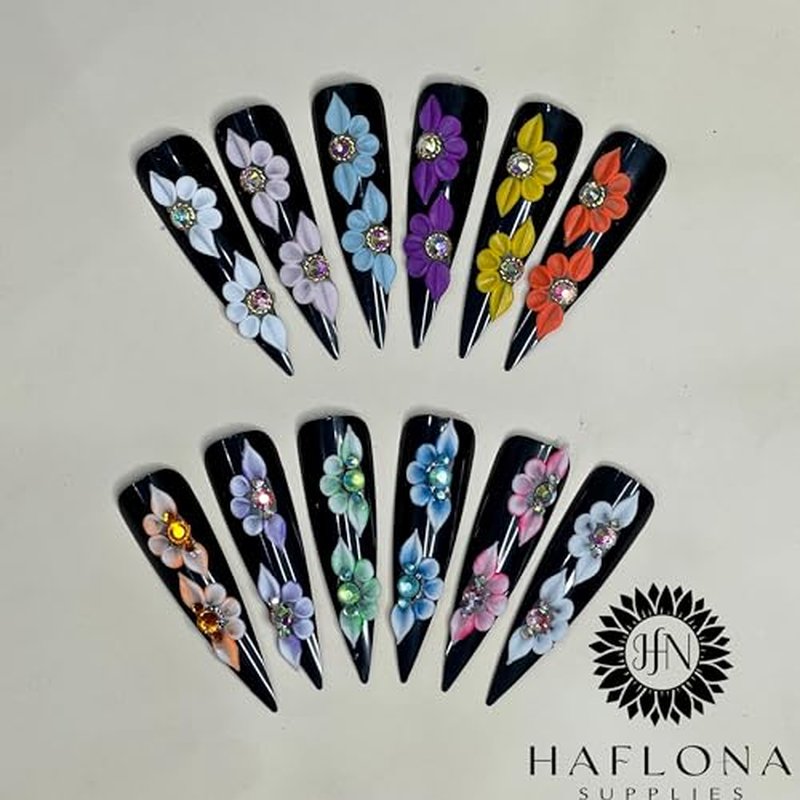 Set 96Pcs Handmade 3D Acrylic Flowers For Nails Art Decor Set, White 3D Flowers For Nails Acrylic Flower Nail Art Diverse Collection in One Box for Nail Designs For Women (Poinettia 96PCs)