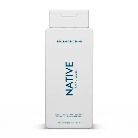Native Body Wash Contains Naturally Derived Ingredients | For Women & Men, Sulfate, Paraben, & Dye Free Leaving Skin Soft and Hydrating | Sea Salt & Cedar 18 oz