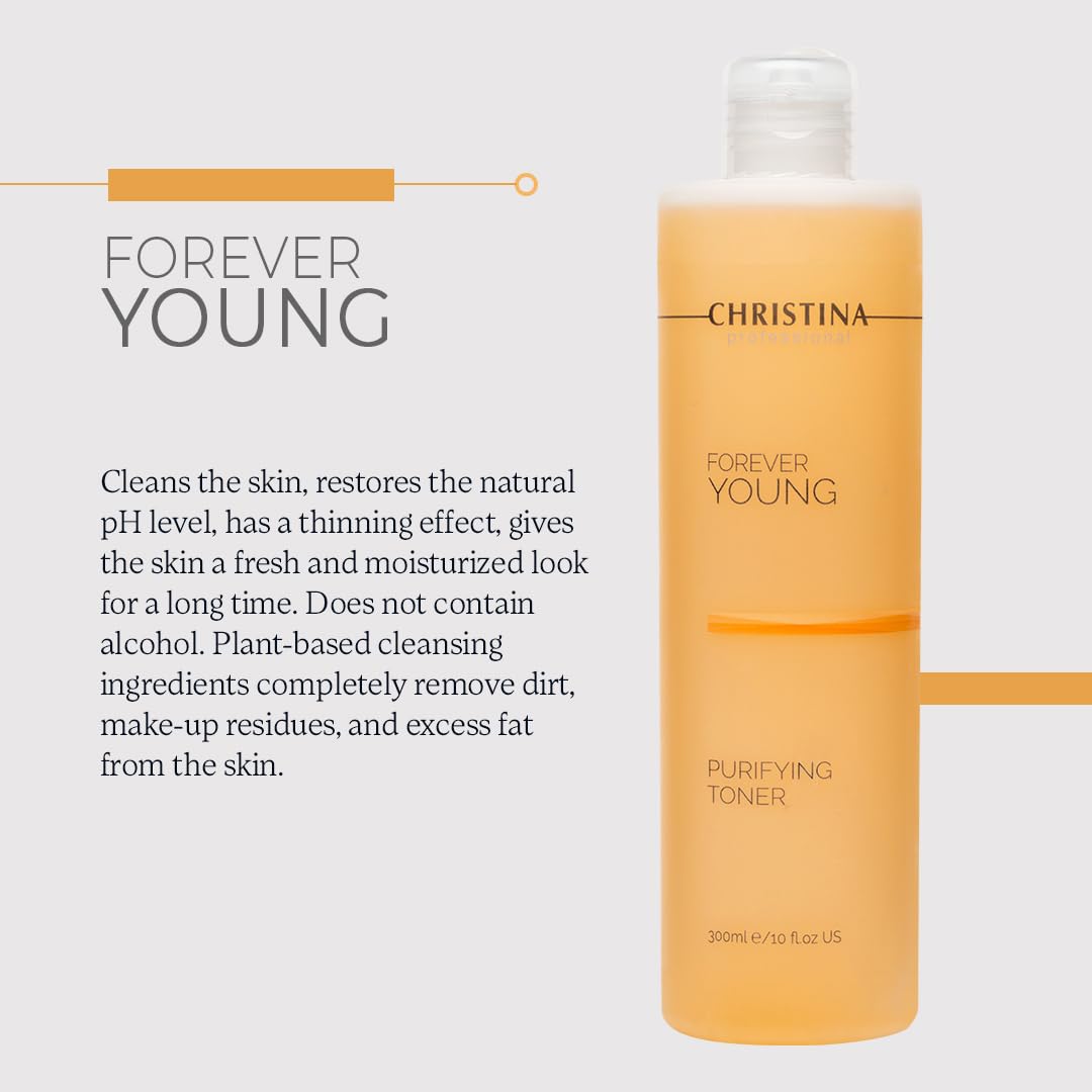 Christina - Forever Young Purifying Toner - Hydrating Facial Toner for Oily & Dry Skin - Cleanses and Removes Excess Oil - pH-Balancing Astringent with Witch Hazel & Quillaja - Alcohol-Free - 300ml