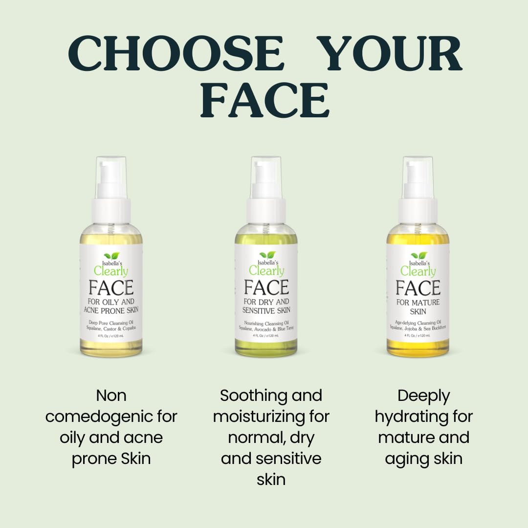 Clearly FACE, Natural Oil Cleanser Face Wash and Makeup Remover | Anti Aging Cleansing Oil with Rosehip, Avocado, Sea Buckthorn, Vegan Squalane | Water Free, Made in USA