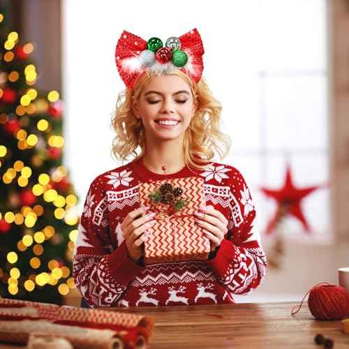 Totelux Christmas Reindeer Antlers Headband Xmas Bells Headband for Women Girls Christmas Party Hair Accessories Photo Props