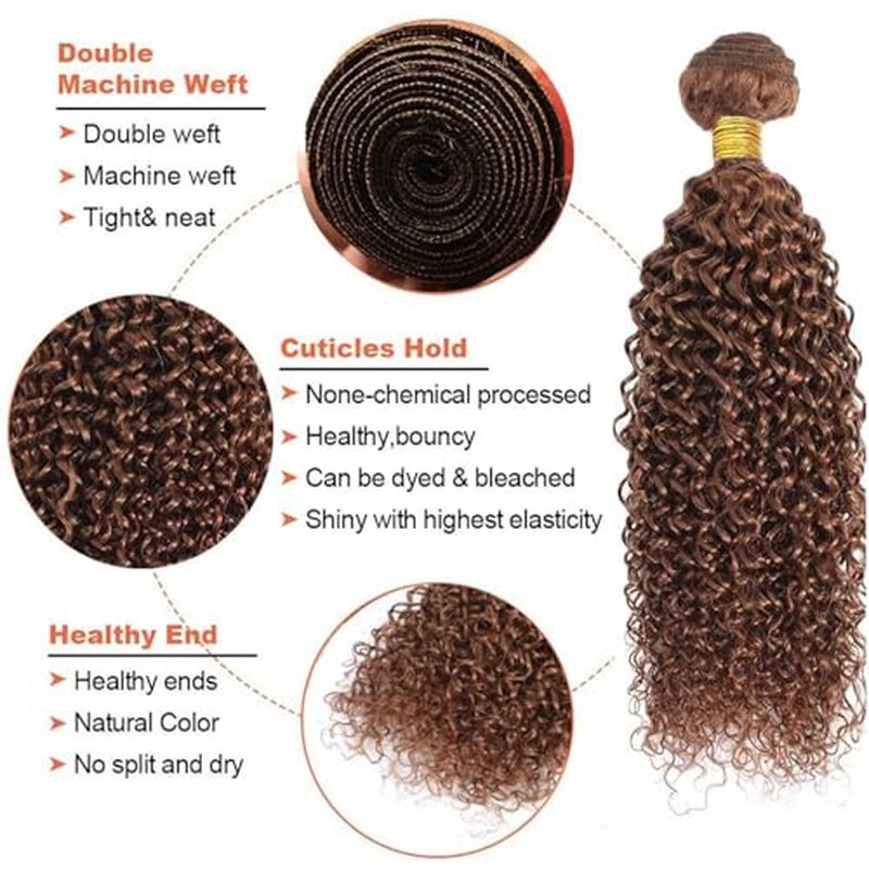 Brown Human Hair Bundles Color 30 Curly Wave Bundles 10 12 14 inch Double Weft Brazilian Virgin Brown Kinky Curly Human Hair Extensions