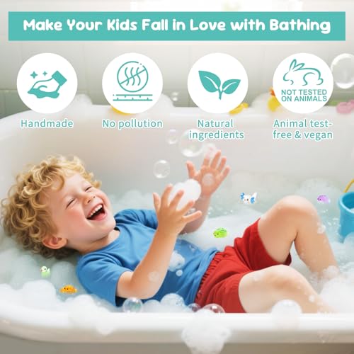 Bath Bombs for Kids with Toy Inside, 12 PCS Natrual Bath Bombs with Glow-in-The-Dark Surprise Inside, Perfect Handmade Birthday Christmas Gifts for 3 4 5 6 7 8 Years Old Boys Toddlers Girls