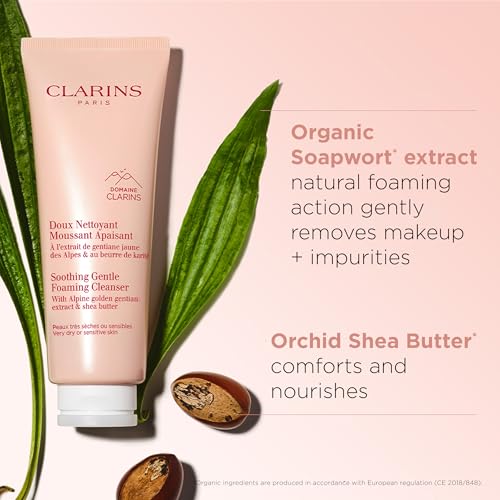 Clarins Soothing Gentle Foaming Face Cleanser | Cleanses, Soothes, and Comforts | Contains Nourishing Shea Butter | Soap-Free| SLS-Free| Very Dry or Sensitive Skin Types
