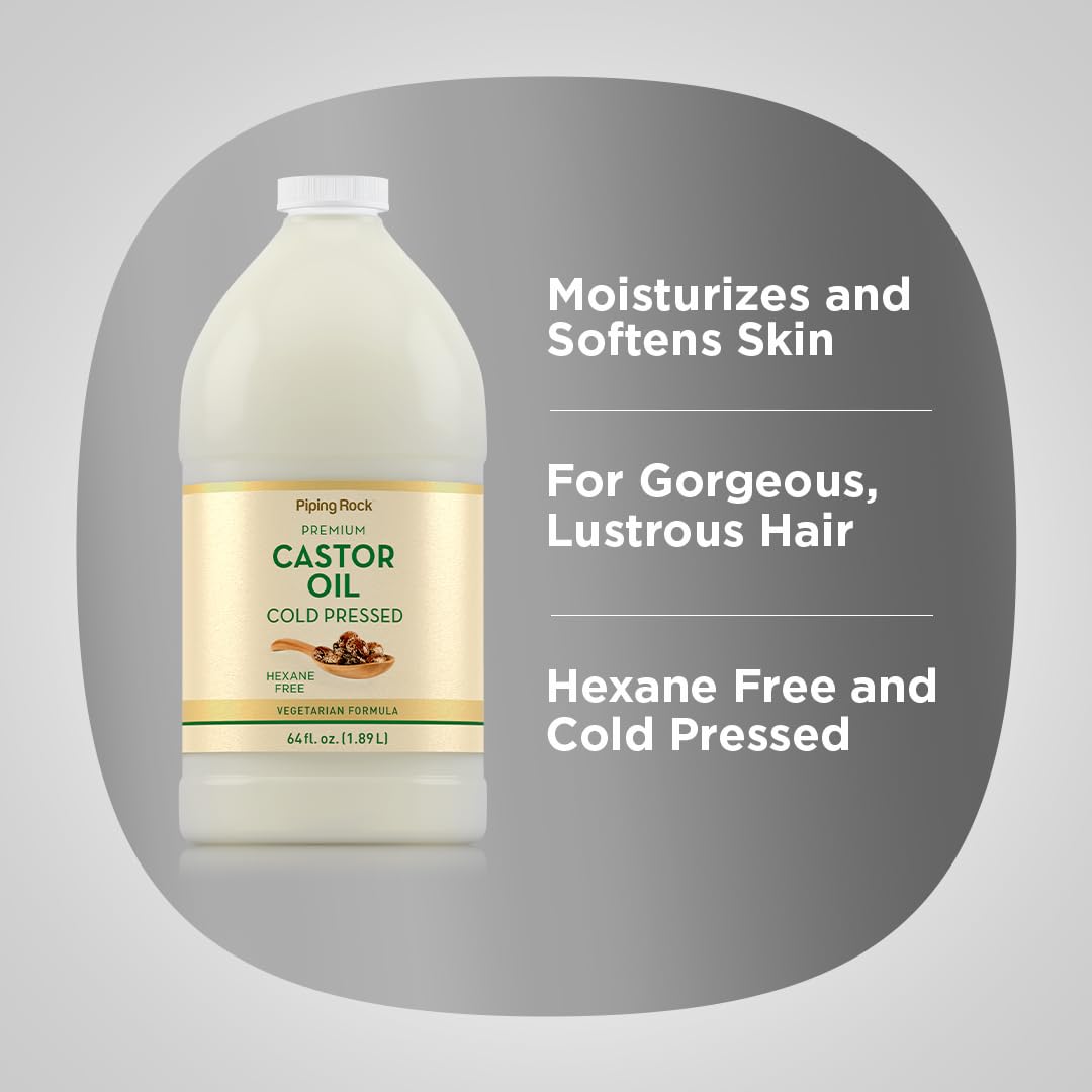 Piping Rock Castor Oil Bottle | 64 Fl Oz | Premium Liquid Drops | Cold Pressed and Hexane Free | Vegetarian, Non-GMO, Gluten Free