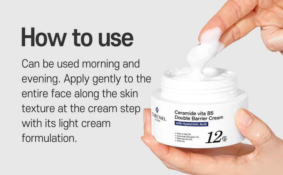 CARE:NEL Ceramide Vita B5 Double Barrier Cream 1.7 fl.oz - Pantothenic Acid, Vitamin Intensive Moisturizing for Face, Facial Moisturizer