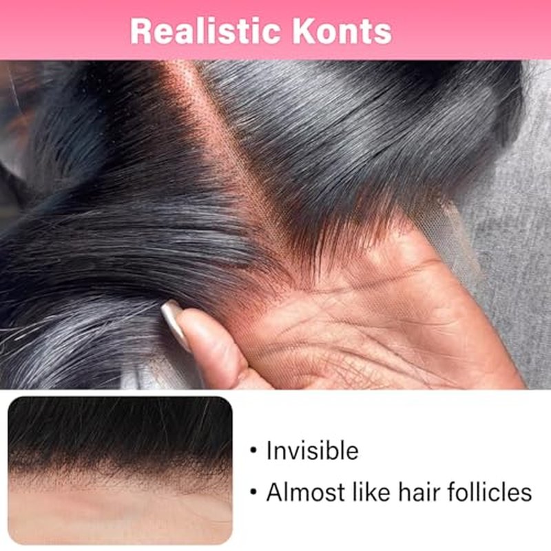 WOWANGEL 5x5 0.095mm Ultra-Thin Skinlike Real HD Lace Frontal & Closure,Straight Natural Hairstyles,Pre-Plucked Invisible Hairline,Unprocessed Virgin Human Hair,Invisible Knots HD Lace,18inch