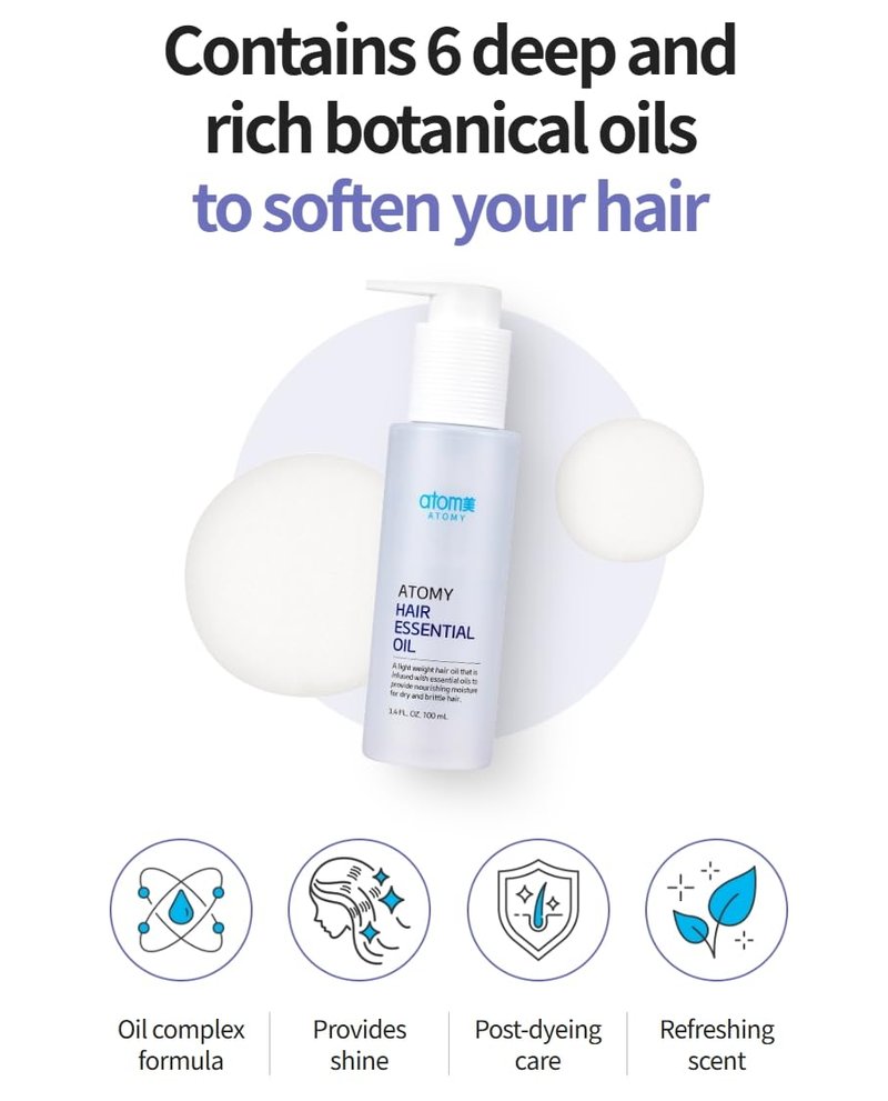 Hair Essential Oil - Lightweight Anti-Frizz Shine Serum with 6-Plant Complex | 100 mL / 3.4 Fl Oz