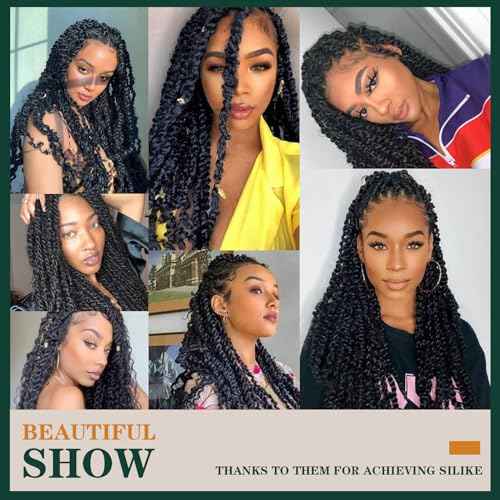 Passion Twist Crochet Hair 18inch 6packs Pre-Twisted Synthetic Long Curly 12 Roots Braiding Hair Extensions For Women (18 inch, 1B)