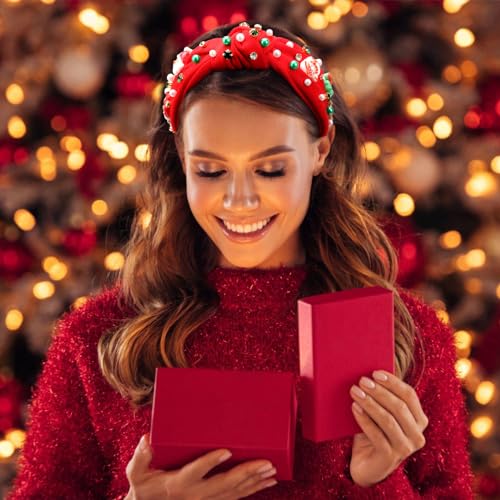 Christmas Knotted Headbands for Women, Hand-embellished Sparkle Crystal Pearl Xmas Santa Tree Snowman Hat Charms Holiday Headbands Hair Accessory, Christmas Holiday Outfits & Gifts
