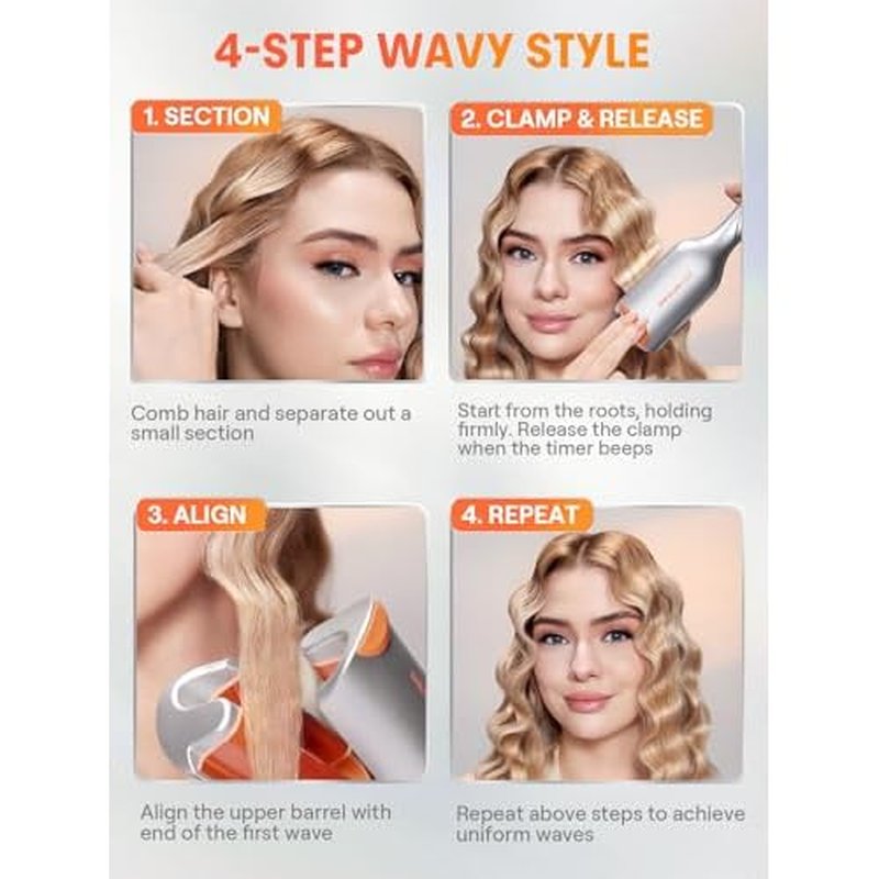 SHEGLAM Hair Beach Babe Hair Waver 2 Barrel Crimper 1 Inch with Smart Timer & Adjustable Temps Dual Voltage, Anti-Scald, Easy to Use