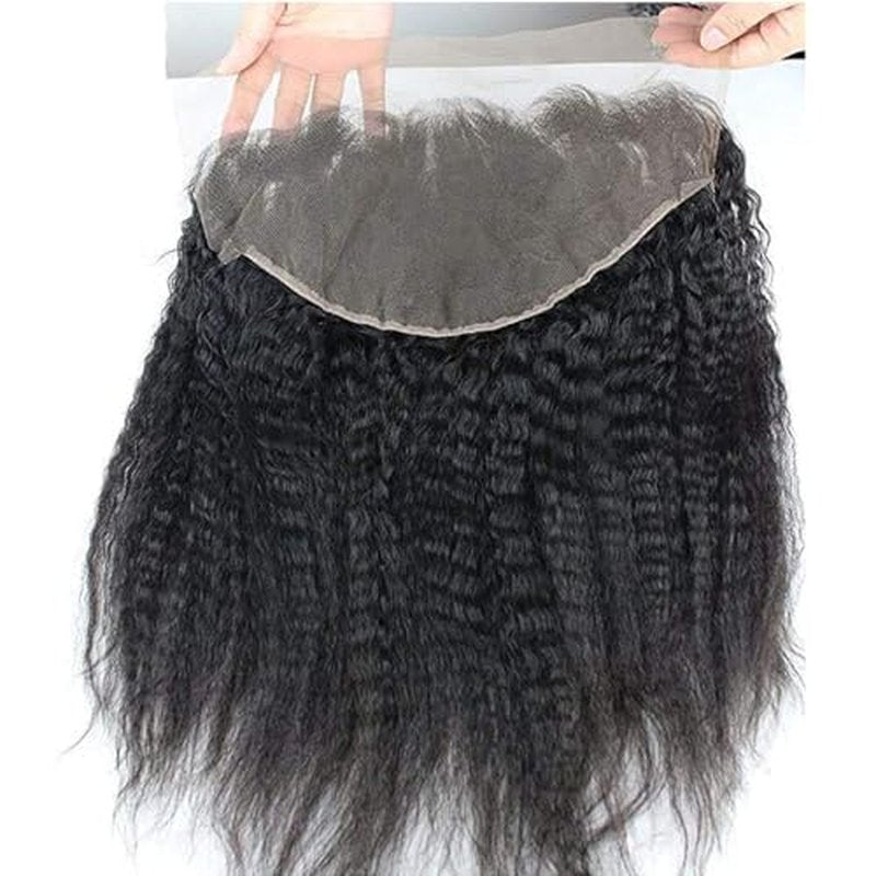 Dreambeauty 13¡¿6" Transparent Full Lace Frontal Closure Kinky Straight Ear to Ear Free Part Unprocessed Brazilian Virgin Human Hair Extensions With Baby Hair Bleached Knots Natural Color (20 Inch)