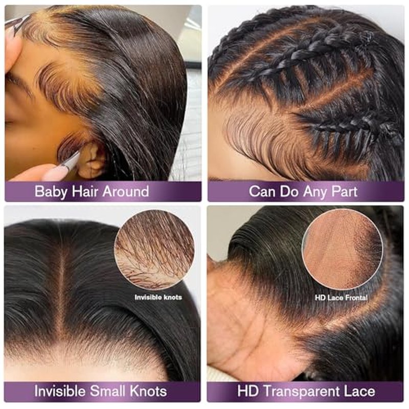 28 Inch 13x6 Body Wave Lace Front Wigs Human Hair 180 Density HD Lace Frontal Wigs Human Hair Pre Plucked Human hair Wig for Women Natural Black