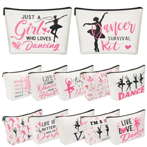 Silkfly 12 Pcs Dance Makeup Bag Ballet Cosmetic Bag Ballet Lover Gift Christmas Dance Party Favors Princess Party Favors Tutu Supplies Portable Toiletry Zipper Pouch for Women
