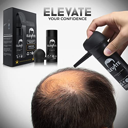 ELEVATE Hair Perfecting 2-in-1 Kit | Set Includes Natural Hair Thickening Fibers & Spray Applicator Pump Nozzle | Instantly Conceal & Thicken Thinning Balding Areas in Seconds Men & Women (Black)