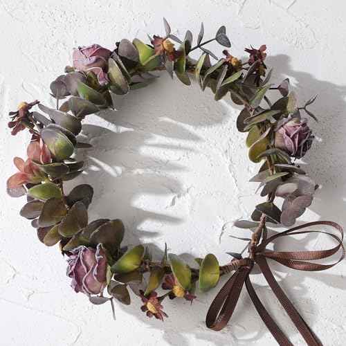 Purple Flower Crown Headband - Handmade Fairy Floral Headpiece Artificial Vintage Rose Flower Headbands with Ribbon for Women Girls Wedding Renaissance Party Cosplay Photo Shoot