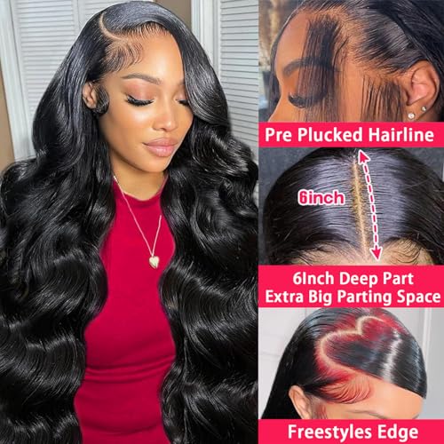 28 Inch 13x6 Lace Front Wigs Human Hair Pre Plucked Body Wave HD Lace Front Wigs 230% Density Frontal Glueless Wigs with Baby Hair
