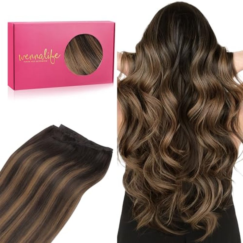 WENNALIFE Sew in Hair Extensions Real Human Hair, 22 Inch 110g Balayage Dark Brown to Chestnut Brown Machine Weft Remy Hair Hand Tied Weft Straight Extensiones De Cabello Hmano