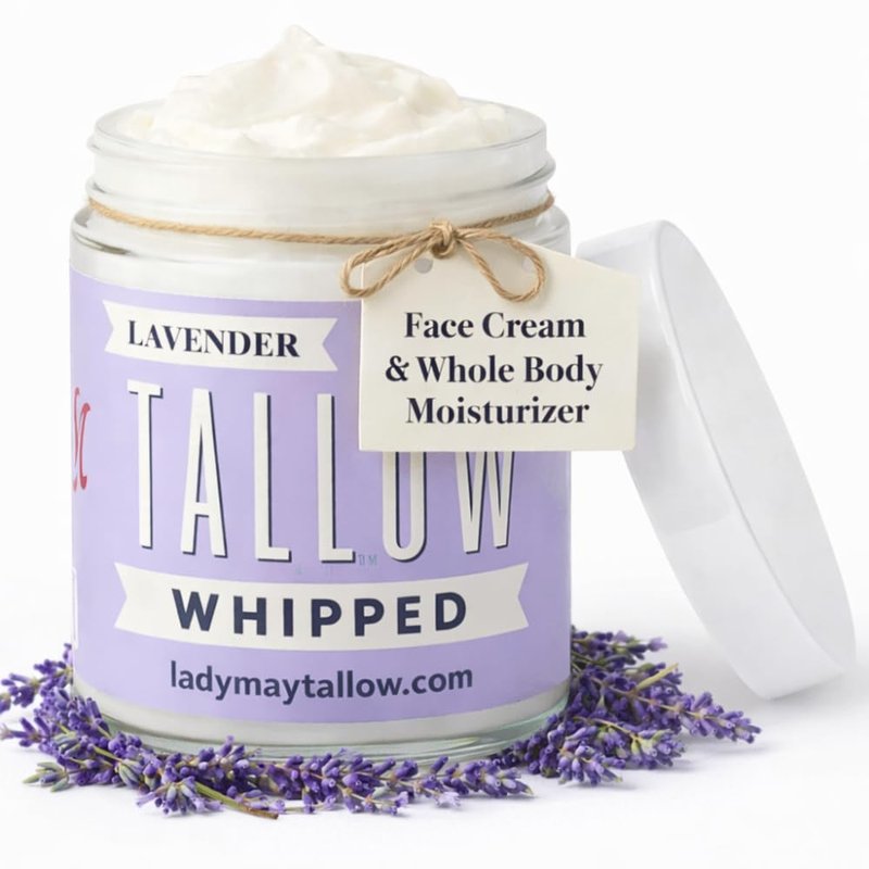 Lady May Tallow Whipped Tallow 24oz - All Natural Face Cream and Whole Body Moisturizer for Dry Skin - Made with Scented Oil Blend - No Preservatives, Parabens or Seed Oils - USA Made (Lavender)