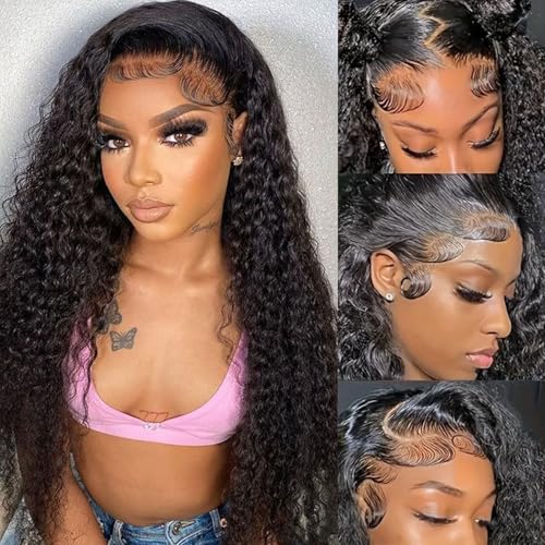 Water Wave Lace Front Wigs Human Hair 13x4 HD Transparent Lace Frontal Wigs Human Hair Pre Plucked 180% Density Water Wave Wig for Black Women Natural Color 16 Inch