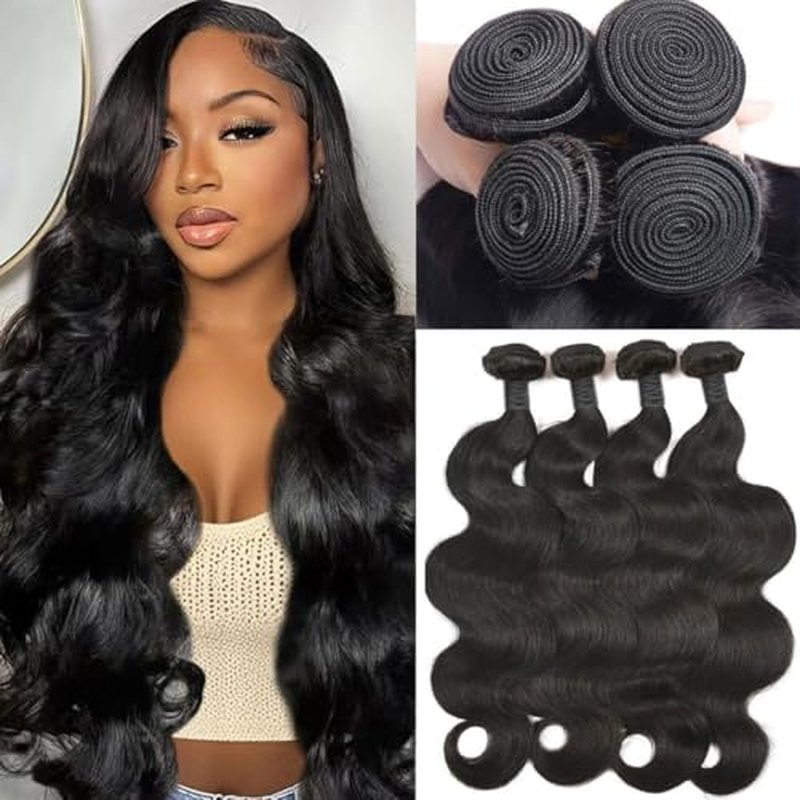 12A Human Hair Bundles 20 20 22 22 Inch Body Wave Bundles Human Hair Unprocessed Brazilian Quick Weave Hair 4 Bundles for Women Natural Color