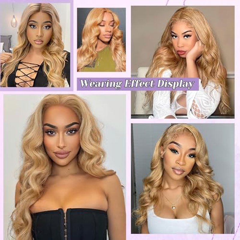 27# Honey Blonde Body Wave Bundles 100% Real Human Hair Bundles 14 16 18 Inch For Quick Weave Double Weft Can Be Dyed and Restyled