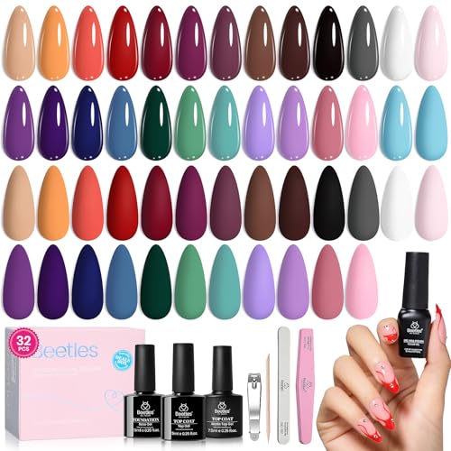 beetles Gel Polish Urban Rhythm - Fall Winter Gel Nail Polish Set Burgundy Red Nude Brown Purple 25 Colors with 3Pcs Base Top Coat Nail Art DIY Salon Manicure UV LED Soak Of Gifts for Women Girls