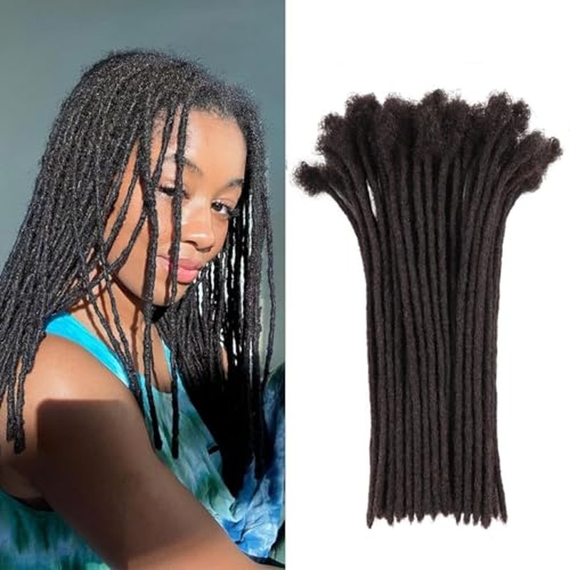 100% Loc Extensions Human Hair, 12Inch 0.6cm 40 Strands Handmade Dreadlock Extensions for Men Women Kids (#Natural Black)