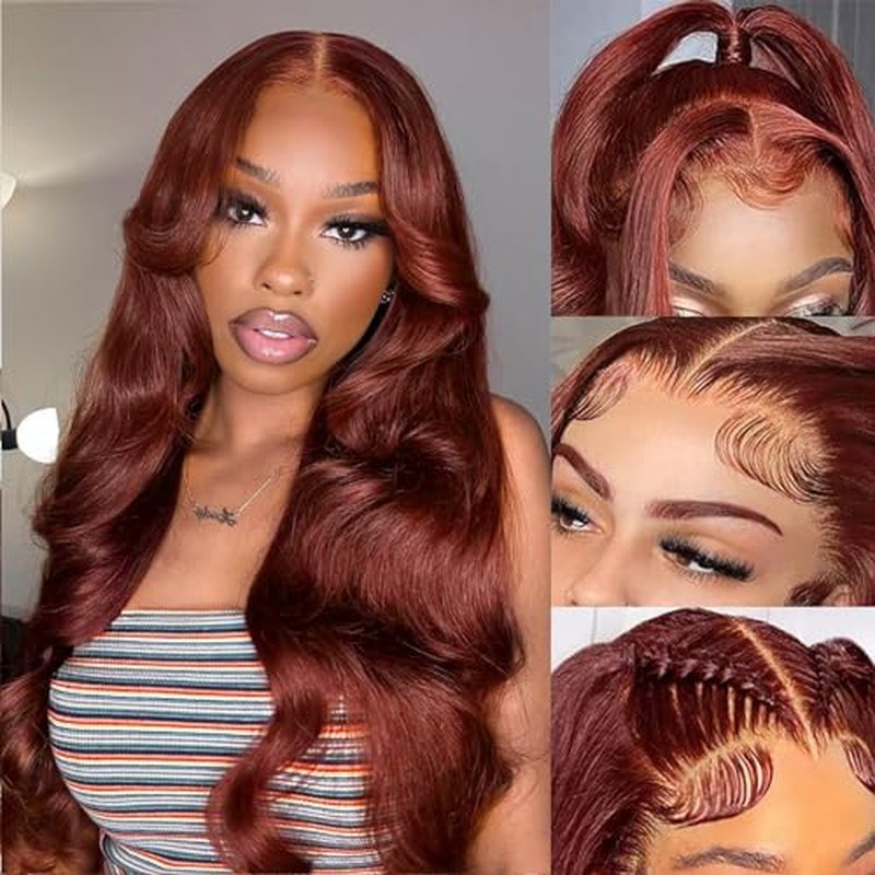 Reddish Brown Lace Front Wigs Human Hair 13x6 HD Lace Front Wigs Human Hair Pre Plucked with Baby Hair 22inch 180% Density Body Wave Colored Wigs for Women