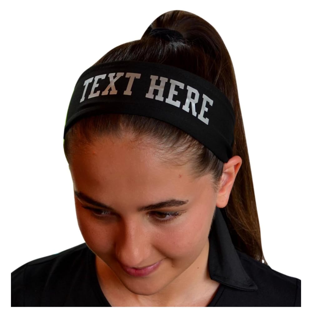Custom Personalized Sport Tie Headband in Metallic Silver You Pick Headband Color and Font