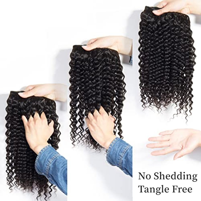 Deep Wave Bundles with Closure (12 14 16 18+10 Closure) Human Hair 4x4 Lace Closure with Baby Hair Pre Plucked Free Part Natural Color 4 Bundles and Closure 100% Unprocessed Brazilian Virgin Hair