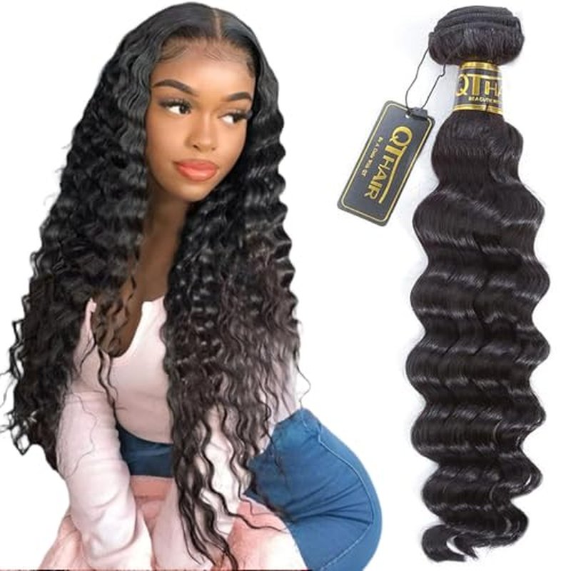QTHAIR 16A Brazilian Loose Deep Wave Bundle 100% Unprocessed Brazilian Virgin Human Hair Bundles Loose Deep Curly Human Hair Weave Wet and Wavy Curly Hair 1 Bundle 30 inch