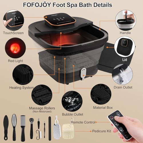 Collapsible Foot Spa Bath with Heat and Massage Roller, Bubble, Temperature Control, Remote Control, Foot Pedicure Kit, Pedicure Foot Spa
