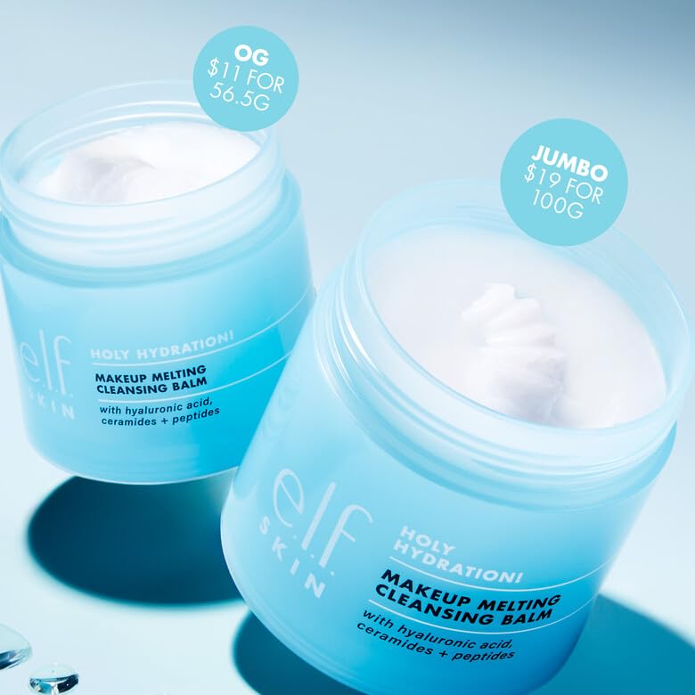 e.l.f. SKIN Holy Hydration Cleansing Balm - Jumbo Makeup Remover & Face Cleanser with Hyaluronic Acid | 3.5 Oz