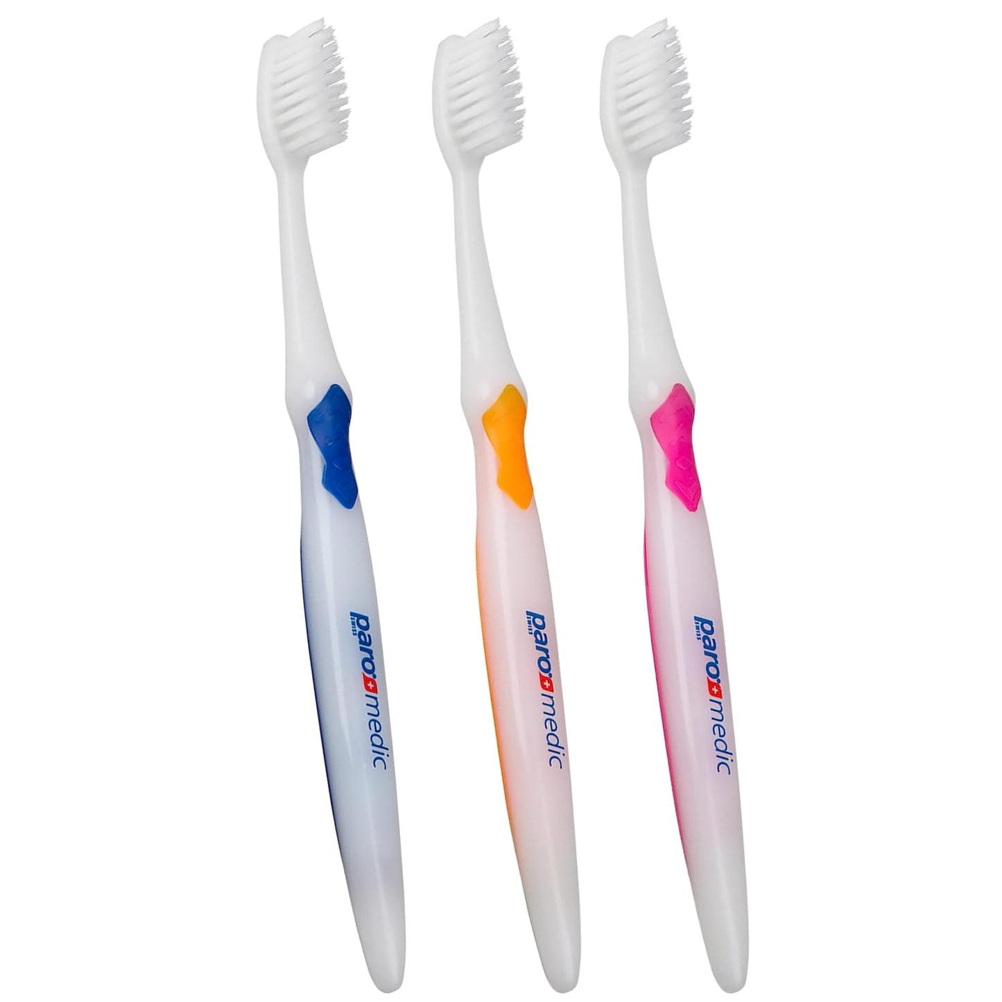 Paro Medic Soft Toothbrush, Conical and Soft Filament with Silky-Fine, Ultra Flexible End, Soft Konex The Gently Way to Clean The Gum (3 Pack Multi-Color)