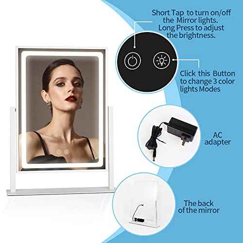 Vanity Mirror with Lights - 13.78"¡¿ 10.23" Adjustable Lighted Makeup Mirror for Desk, Detachable 10X Magnification Mirror, Touch Sensor, Desk Mirror for Bedroom & Dressing Room (White)