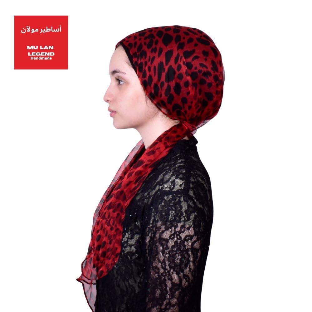 Mu LAN Silk Royal Turban | Handmade Silk Velvet Adjustable Shaper | Hijab Scarf Bonnet Shawl | Chemo Hair Loss Head Cover (Red Black)