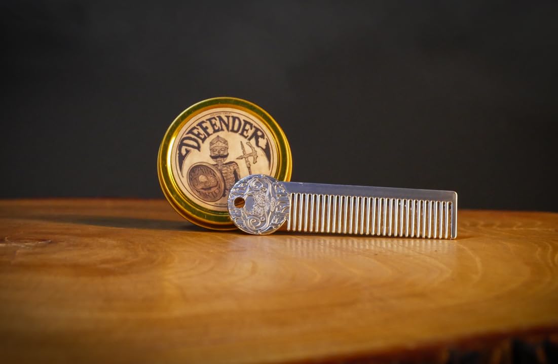 Defender Mens Grooming Set for Mustaches | Defender Mustache Balm 1oz and Platinum Comb Set
