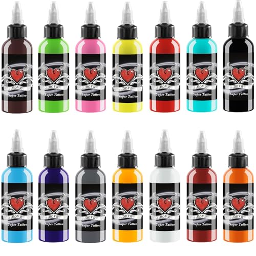 Tattoo Ink - 14 Colors Tattoo Ink Set - Micro Knife Paint Tattoo Ink -Tattoo Supplies - for Professional Body Tattooing and Art Painting£¨30 ml/Bottle£©