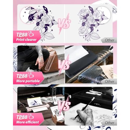 Zodzi Tattoo Stencil Printer, Stencil Printer for Tattooing with 10PCS Paper, Thermal Tattoo Printers Machine with Bluetooth, Tattooing Transfer Printers Compatible with Smartphone Tablet PC