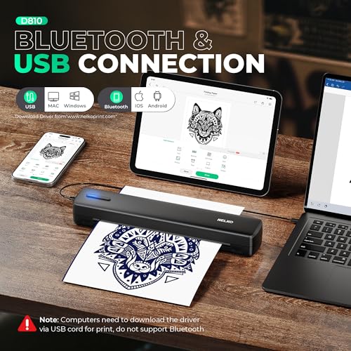 Nelko D810 Tattoo Stencil Printer, Wireless Thermal Tattoo Printer with 10pcs Tattoo Transfer Papers, Portable Tattoo Machine for Artist & Beginners, Compatible with Phone Pad and PC, Smoke Black