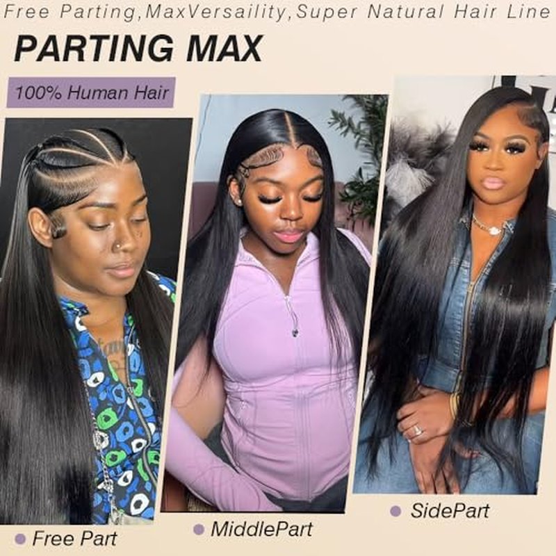 Beauty Queen 16A Straight Lace Front Wigs Human Hair Pre Plucked 13x4 Transparent HD Lace Frontal Straight Wigs Human Hair 220 Density Remy Thick Glueless Wigs for Women Natural Black 18 Inch