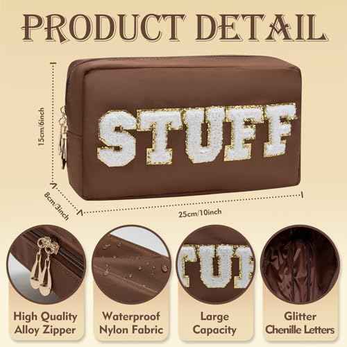 Preppy Makeup Bags Stoney Clover 4 Pcs Travel Organizer Patch Bag Large Varsity Chenille Letter Cosmetic Toiletry Preppy Stuff Cute Bags Portable Pouch Storage Purse Bag Set